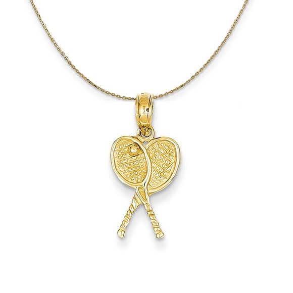 14k Yellow Gold Petite Tennis Racquets Necklace - 16 Inch